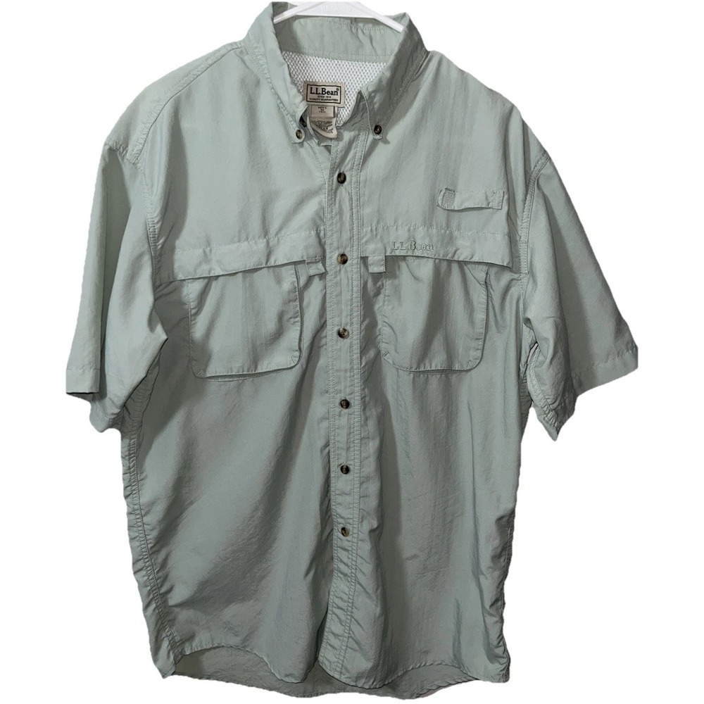 L. L. Bean‎ Men's Tropicwear Shirt MT Sage Sunblock Sunglass Wipe Pockets Vents